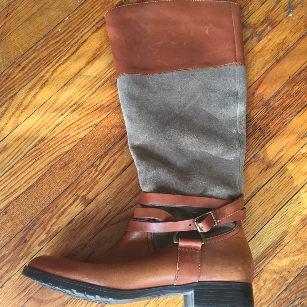 RALPH LAUREN Cognac Leather/Suede Calf Boots